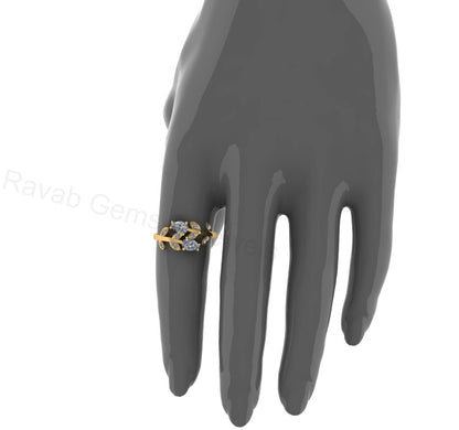 Top Selling 925 Silver Gold Plated Pear 4x6mm Cubic Zirconia Accents Gemstone Leaf Vine Floral Design Women Fine Jewelry Customized Ring