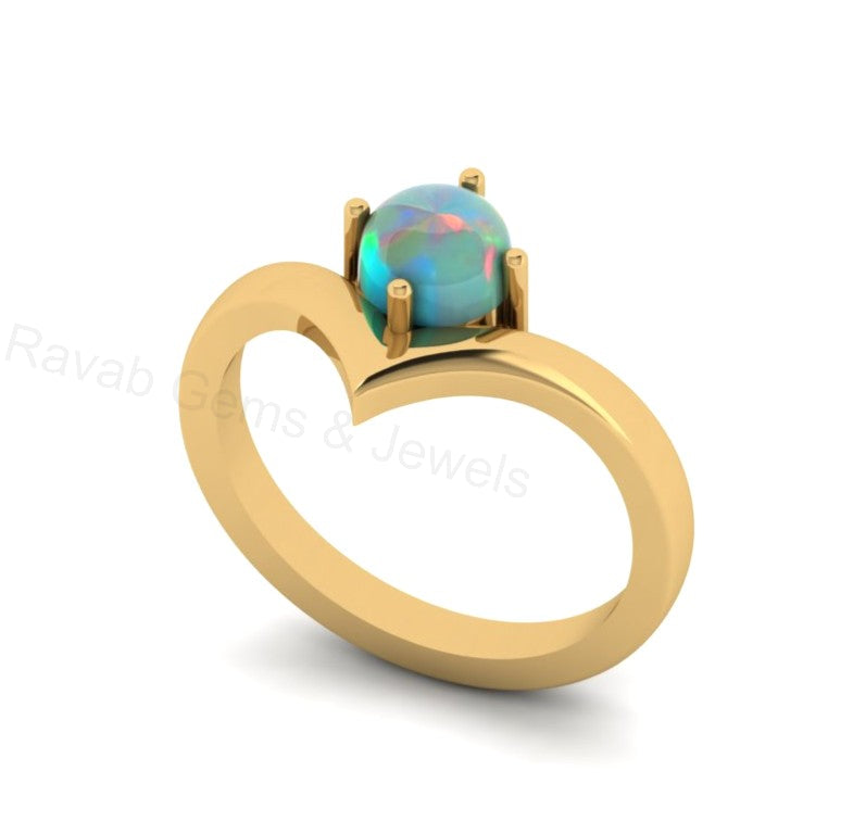 Top Selling 925 Sterling Silver Gold Plated 6mm Round Natural Ethiopian Opal Gemstone Heart Shape Design Women Fine Jewelry Customized Ring