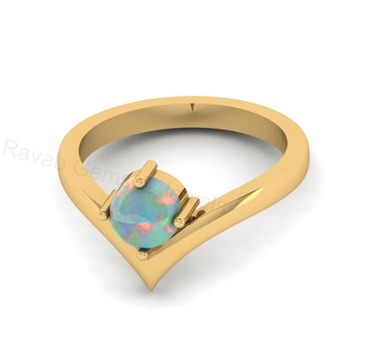 Top Selling 925 Sterling Silver Gold Plated 6mm Round Natural Ethiopian Opal Gemstone Heart Shape Design Women Fine Jewelry Customized Ring