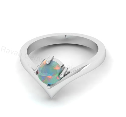 Top Selling 925 Sterling Silver Gold Plated 6mm Round Natural Ethiopian Opal Gemstone Heart Shape Design Women Fine Jewelry Customized Ring