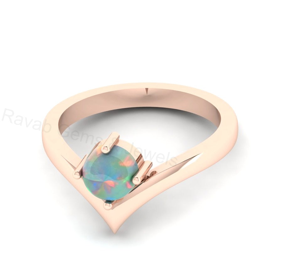 Top Selling 925 Sterling Silver Gold Plated 6mm Round Natural Ethiopian Opal Gemstone Heart Shape Design Women Fine Jewelry Customized Ring