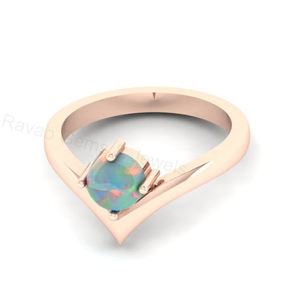 Top Selling 925 Sterling Silver Gold Plated 6mm Round Natural Ethiopian Opal Gemstone Heart Shape Design Women Fine Jewelry Customized Ring