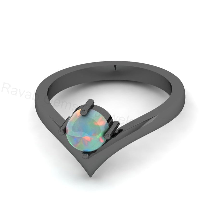 Top Selling 925 Sterling Silver Gold Plated 6mm Round Natural Ethiopian Opal Gemstone Heart Shape Design Women Fine Jewelry Customized Ring