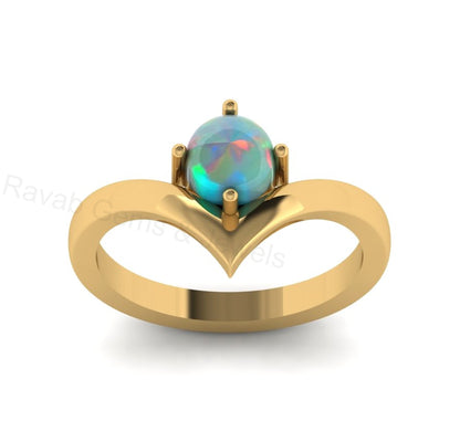 Top Selling 925 Sterling Silver Gold Plated 6mm Round Natural Ethiopian Opal Gemstone Heart Shape Design Women Fine Jewelry Customized Ring