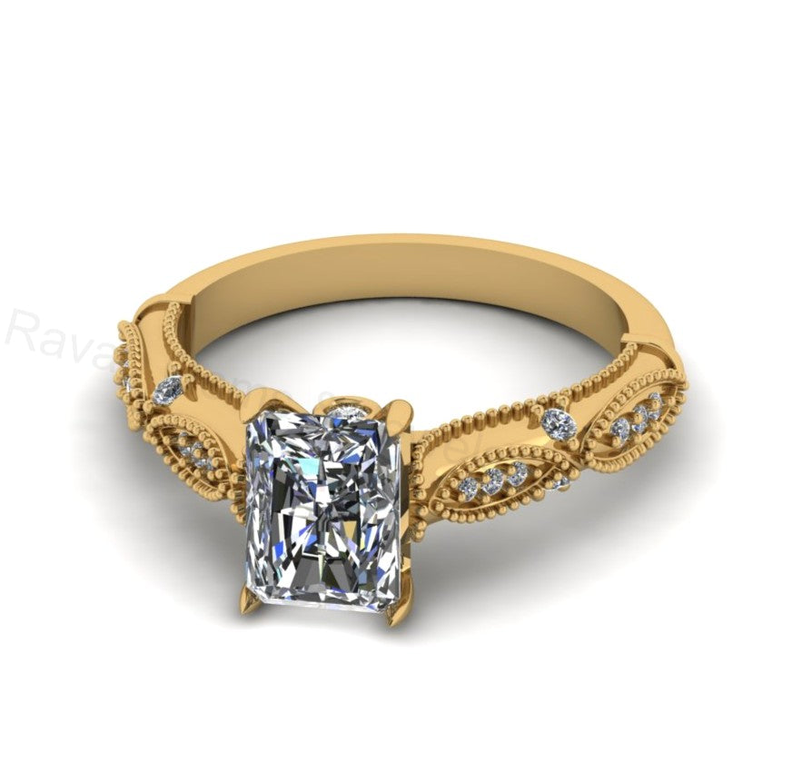 Victorian Inspired 925 Silver 14k Gold Plated 6x8mm Octagon Cubic Zirconia Prong Set Designer Customized Ring Fine Jewelry Gift For Her