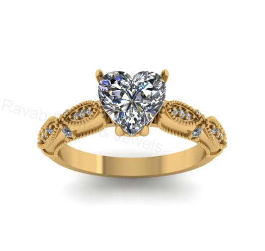 Victorian Inspired 925 Silver 14k Gold Plated 8mm Heart Shape Cubic Zirconia Prong Set Designer Customized Ring Fine Jewelry Gift For Her
