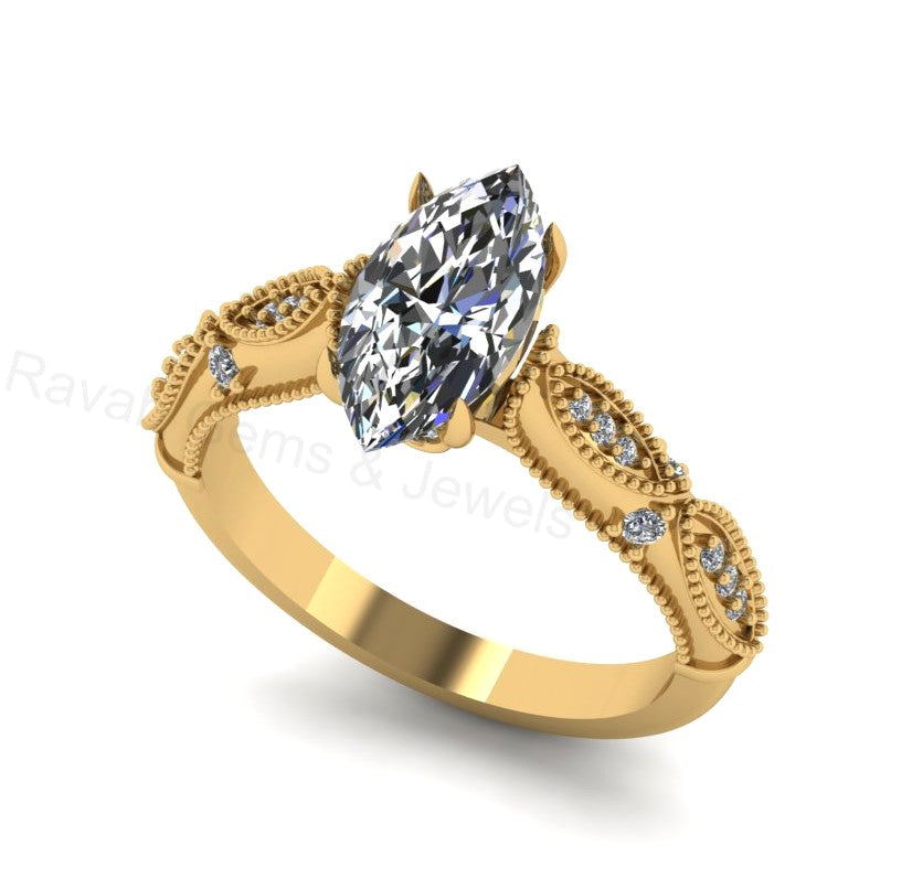 Victorian Inspired 925 Silver 14k Gold Plated 6x12mm Marquise Cubic Zirconia Prong Set Designer Customized Ring Fine Jewelry Gift For Her