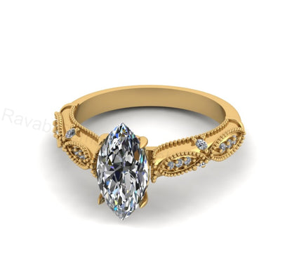Victorian Inspired 925 Silver 14k Gold Plated 6x12mm Marquise Cubic Zirconia Prong Set Designer Customized Ring Fine Jewelry Gift For Her