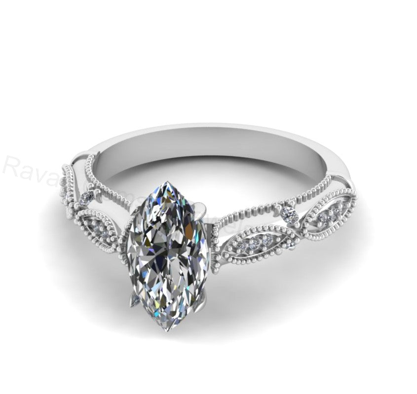 Victorian Inspired 925 Silver 14k Gold Plated 6x12mm Marquise Cubic Zirconia Prong Set Designer Customized Ring Fine Jewelry Gift For Her
