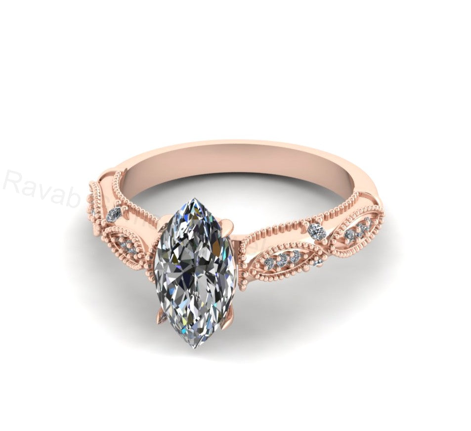Victorian Inspired 925 Silver 14k Gold Plated 6x12mm Marquise Cubic Zirconia Prong Set Designer Customized Ring Fine Jewelry Gift For Her