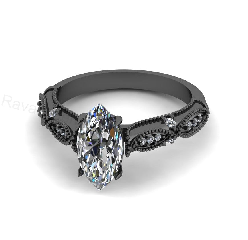 Victorian Inspired 925 Silver 14k Gold Plated 6x12mm Marquise Cubic Zirconia Prong Set Designer Customized Ring Fine Jewelry Gift For Her