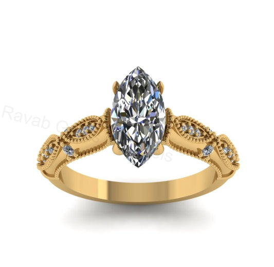 Victorian Inspired 925 Silver 14k Gold Plated 6x12mm Marquise Cubic Zirconia Prong Set Designer Customized Ring Fine Jewelry Gift For Her