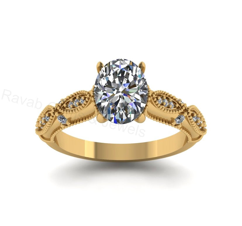 Victorian Inspired 925 Silver 14k Gold Plated 7x9mm Oval Shape Cubic Zirconia Prong Set Designer Customized Ring Fine Jewelry Gift For Her