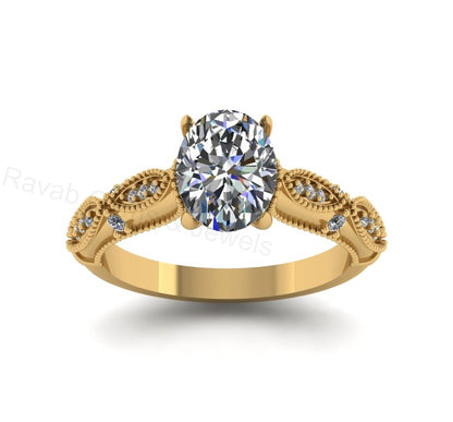 Victorian Inspired 925 Silver 14k Gold Plated 7x9mm Oval Shape Cubic Zirconia Prong Set Designer Customized Ring Fine Jewelry Gift For Her
