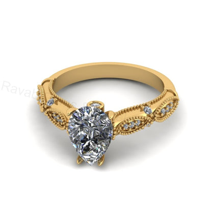 Victorian Inspired 925 Silver 14k Gold Plated 7x9mm Pear Cubic Zirconia Prong Set Designer Customized Ring Fine Jewelry Gift For Her