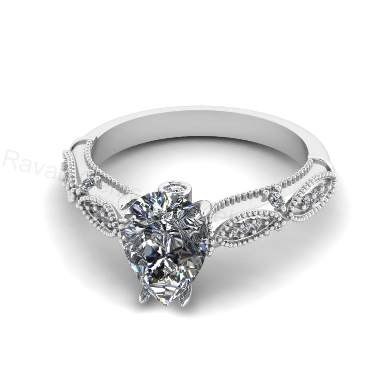 Victorian Inspired 925 Silver 14k Gold Plated 7x9mm Pear Cubic Zirconia Prong Set Designer Customized Ring Fine Jewelry Gift For Her