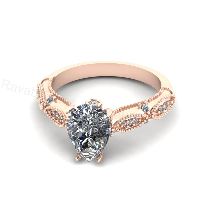 Victorian Inspired 925 Silver 14k Gold Plated 7x9mm Pear Cubic Zirconia Prong Set Designer Customized Ring Fine Jewelry Gift For Her