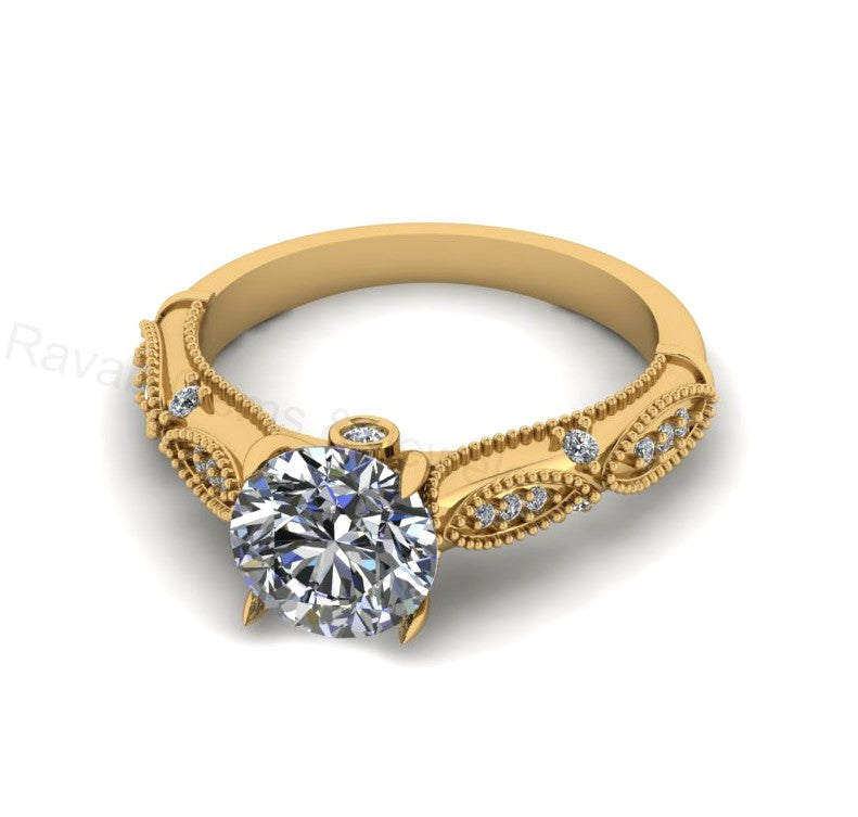 Victorian Inspired 925 Silver 14k Gold Plated 8mm Round Cubic Zirconia Prong Set Designer Customized Ring Fine Jewelry Gift For Her