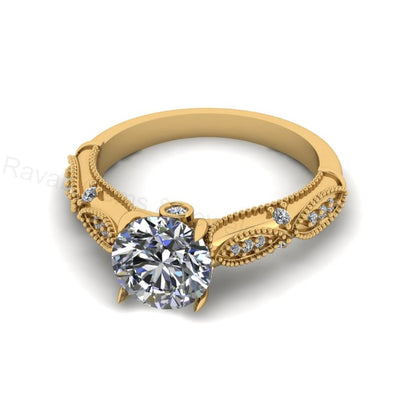 Victorian Inspired 925 Silver 14k Gold Plated 8mm Round Cubic Zirconia Prong Set Designer Customized Ring Fine Jewelry Gift For Her