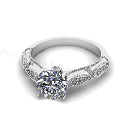 Victorian Inspired 925 Silver 14k Gold Plated 8mm Round Cubic Zirconia Prong Set Designer Customized Ring Fine Jewelry Gift For Her