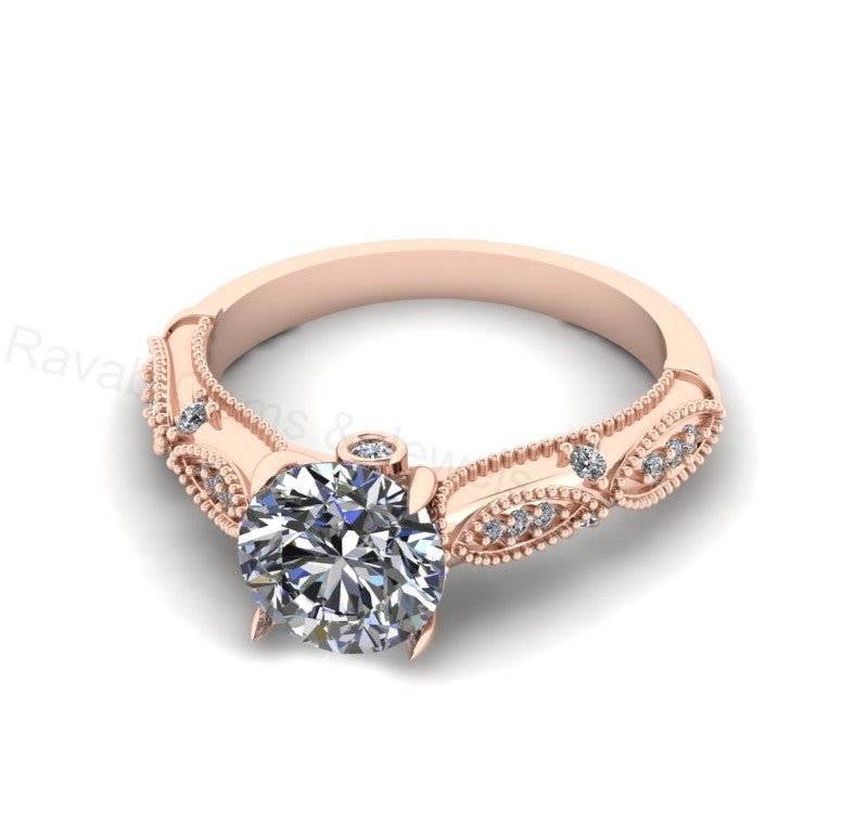 Victorian Inspired 925 Silver 14k Gold Plated 8mm Round Cubic Zirconia Prong Set Designer Customized Ring Fine Jewelry Gift For Her