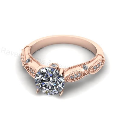 Victorian Inspired 925 Silver 14k Gold Plated 8mm Round Cubic Zirconia Prong Set Designer Customized Ring Fine Jewelry Gift For Her