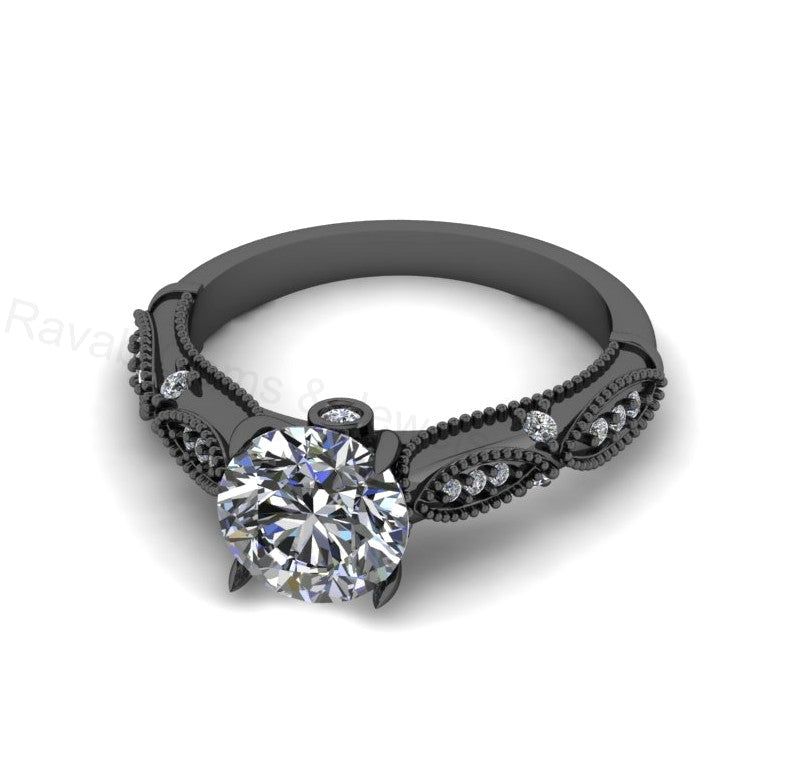 Victorian Inspired 925 Silver 14k Gold Plated 8mm Round Cubic Zirconia Prong Set Designer Customized Ring Fine Jewelry Gift For Her