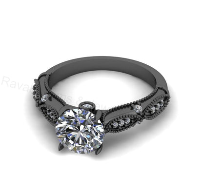 Victorian Inspired 925 Silver 14k Gold Plated 8mm Round Cubic Zirconia Prong Set Designer Customized Ring Fine Jewelry Gift For Her
