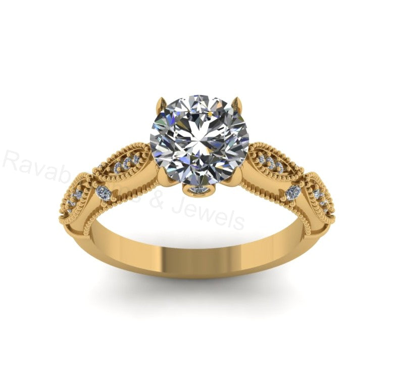 Victorian Inspired 925 Silver 14k Gold Plated 8mm Round Cubic Zirconia Prong Set Designer Customized Ring Fine Jewelry Gift For Her