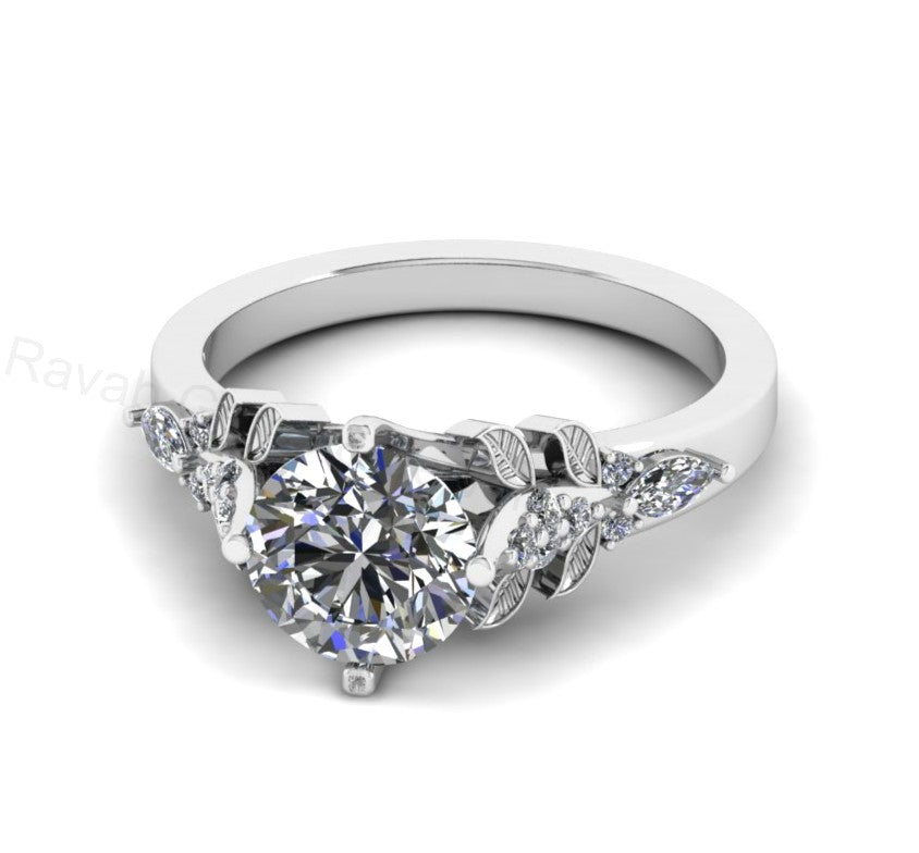 Top Selling 925 Silver Gold Plated Round 8mm Cubic Zirconia Accents Gemstone Leaf Vine Floral Design Women Fine Jewelry Customized Ring