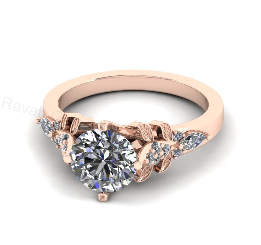 Top Selling 925 Silver Gold Plated Round 8mm Cubic Zirconia Accents Gemstone Leaf Vine Floral Design Women Fine Jewelry Customized Ring