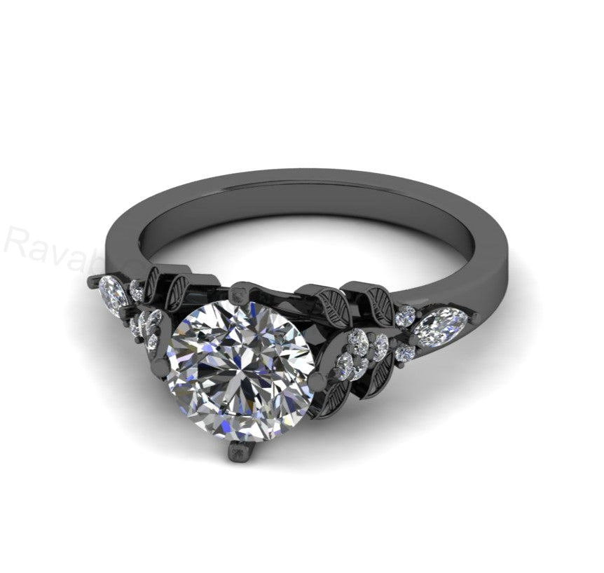 Top Selling 925 Silver Gold Plated Round 8mm Cubic Zirconia Accents Gemstone Leaf Vine Floral Design Women Fine Jewelry Customized Ring