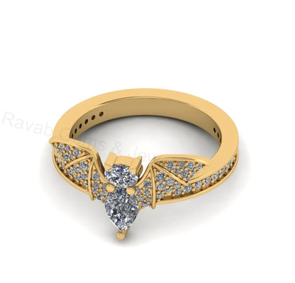 Top Selling 925 Sterling Silver Gold Plated Pear Oval Cubic Zirconia Accents Gemstone Bat Wing Design Customized Band Ring Fine Jewelry