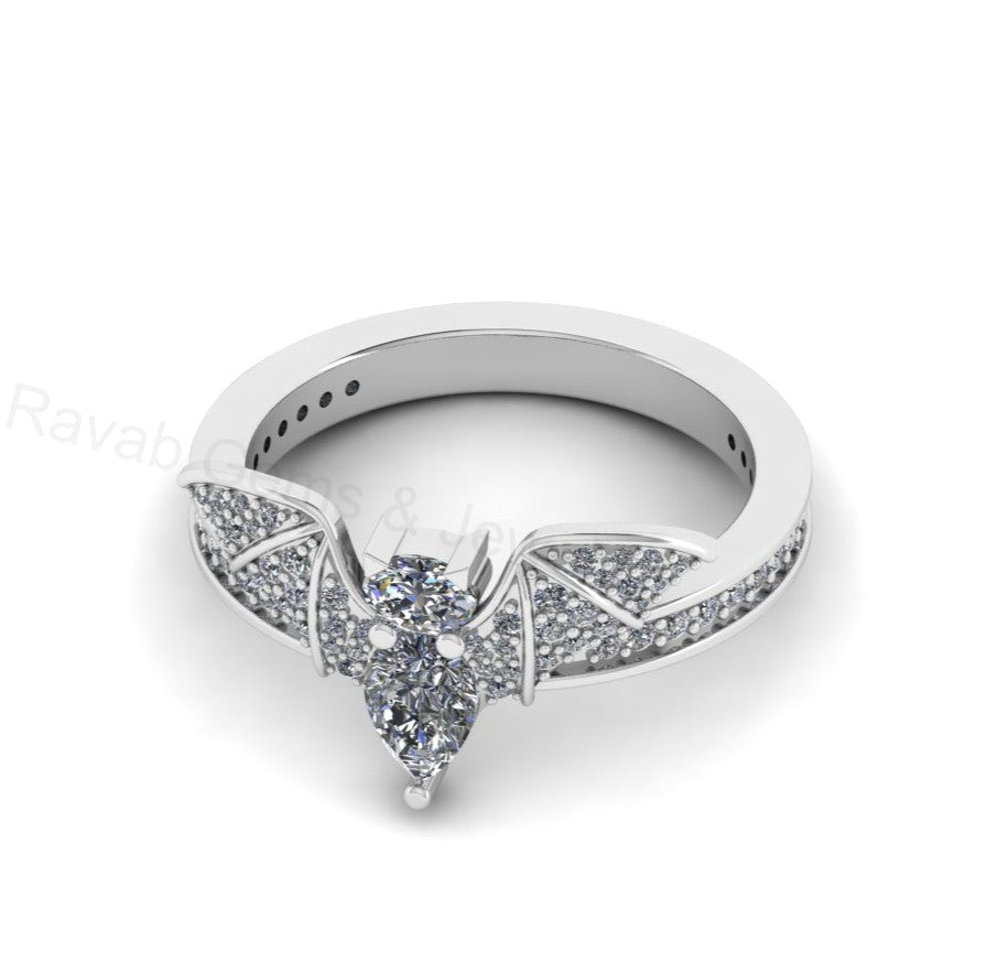 Top Selling 925 Sterling Silver Gold Plated Pear Oval Cubic Zirconia Accents Gemstone Bat Wing Design Customized Band Ring Fine Jewelry