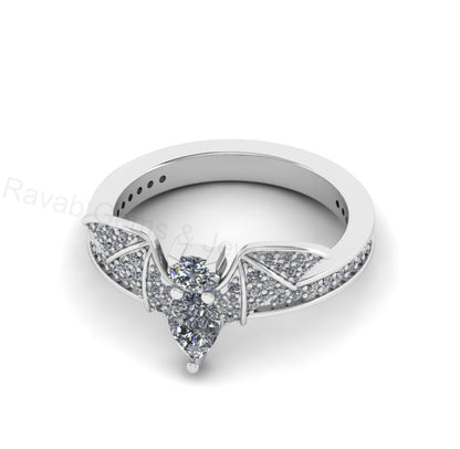 Top Selling 925 Sterling Silver Gold Plated Pear Oval Cubic Zirconia Accents Gemstone Bat Wing Design Customized Band Ring Fine Jewelry