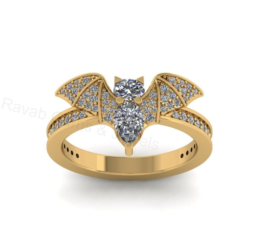 Top Selling 925 Sterling Silver Gold Plated Pear Oval Cubic Zirconia Accents Gemstone Bat Wing Design Customized Band Ring Fine Jewelry