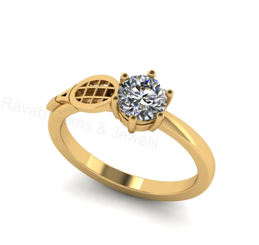 Best Selling 925 Silver Gold Plated 6mm Round Cubic Zirconia Accents Gemstone Tennis Racket Design Women Customized Ring Fine Jewelry