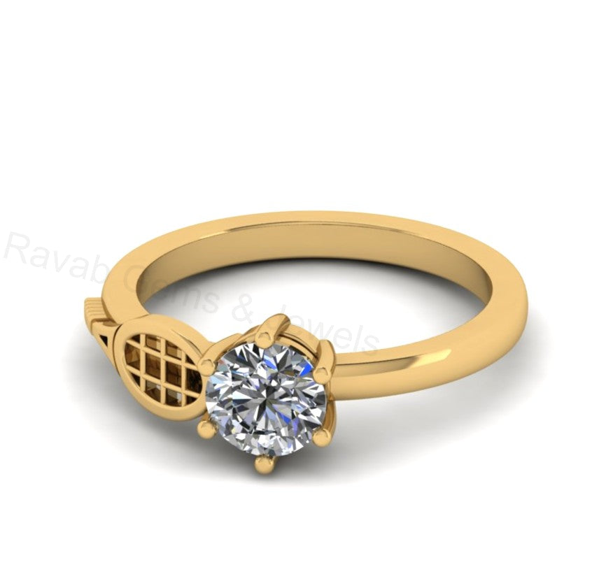 Best Selling 925 Silver Gold Plated 6mm Round Cubic Zirconia Accents Gemstone Tennis Racket Design Women Customized Ring Fine Jewelry