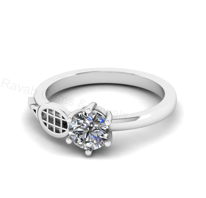 Best Selling 925 Silver Gold Plated 6mm Round Cubic Zirconia Accents Gemstone Tennis Racket Design Women Customized Ring Fine Jewelry