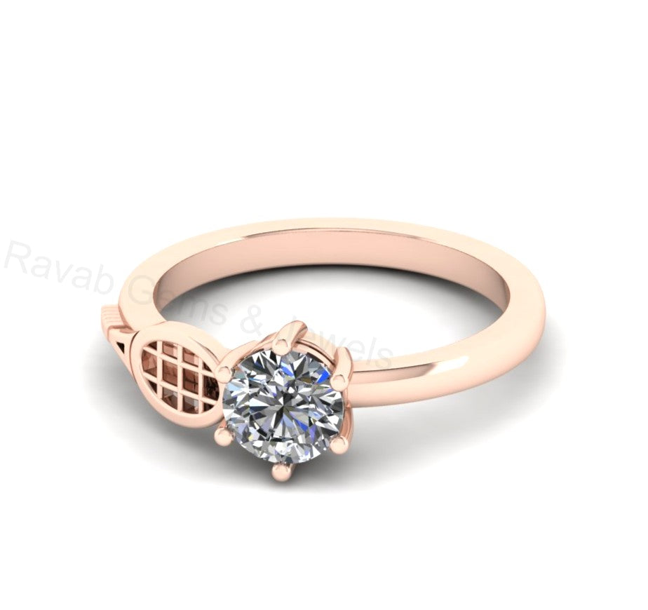 Best Selling 925 Silver Gold Plated 6mm Round Cubic Zirconia Accents Gemstone Tennis Racket Design Women Customized Ring Fine Jewelry