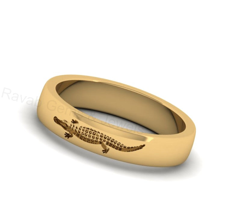 Top Selling 925 Silver Gold Plated Crocodile Alligator Custom Engraved Trendy Animal Design Minimalist Customized Band Ring Unisex Jewelry