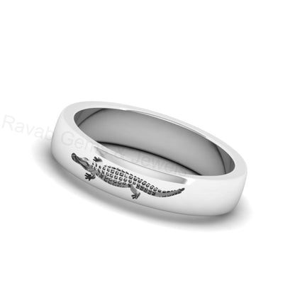 Top Selling 925 Silver Gold Plated Crocodile Alligator Custom Engraved Trendy Animal Design Minimalist Customized Band Ring Unisex Jewelry