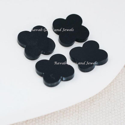 Black Onyx, Clover Both Side Flat, Loose Gemstone, Four Leaf Wholesale Supplier, Semi Precious Stone, For Making Jewelry, All Size Available