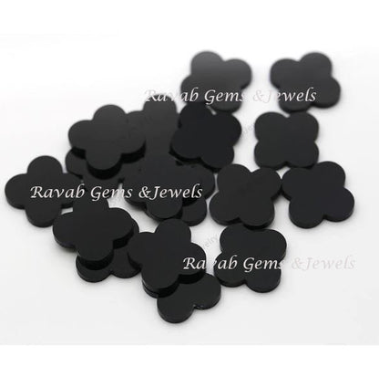 Black Onyx, Clover Both Side Flat, Loose Gemstone, Four Leaf Wholesale Supplier, Semi Precious Stone, For Making Jewelry, All Size Available