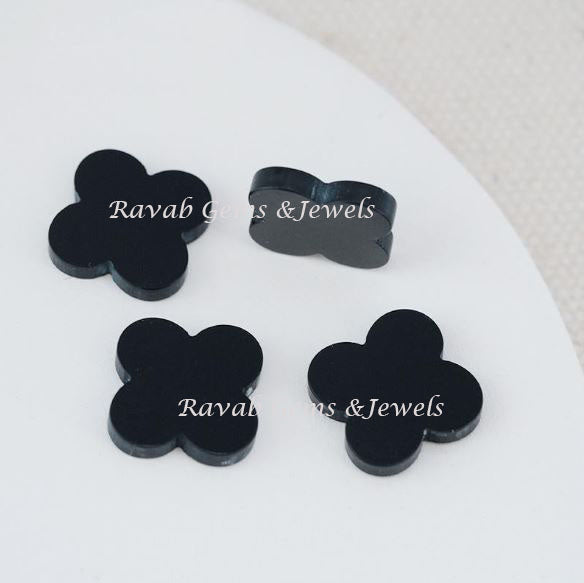 Black Onyx, Clover Both Side Flat, Loose Gemstone, Four Leaf Wholesale Supplier, Semi Precious Stone, For Making Jewelry, All Size Available