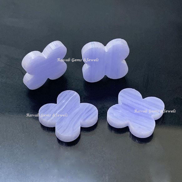 Blue Lace Agate, Clover Both Side Flat, Loose Stone, Four Leaf Wholesale Supplier, Semi Precious Stone, For Making Jewelry, All Size Avail.