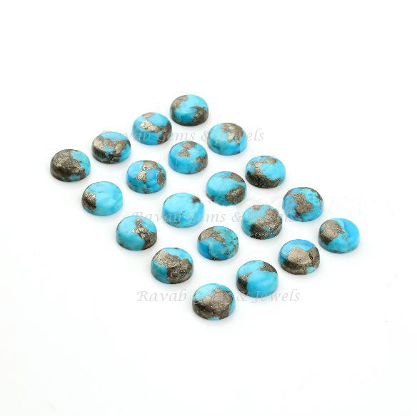 Turquoise Pyrite Round Smooth Calibrated Cabochons Gemstone | Turquoise Loose Beads Stone For Jewelry Set 8mm-16mm 5 Pcs Set