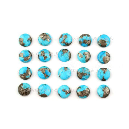 Turquoise Pyrite Round Smooth Calibrated Cabochons Gemstone | Turquoise Loose Beads Stone For Jewelry Set 8mm-16mm 5 Pcs Set
