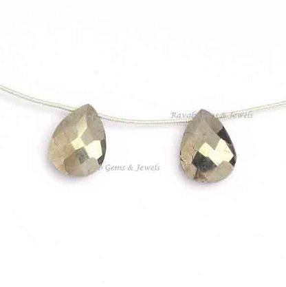 Natural Pyrite Fools Gold 12x16mm Pear Shape Briolette Cut, Calibrated Faceted, Semi Precious Stone, Loose Gemstone, For Jewelry Making 2 Pc