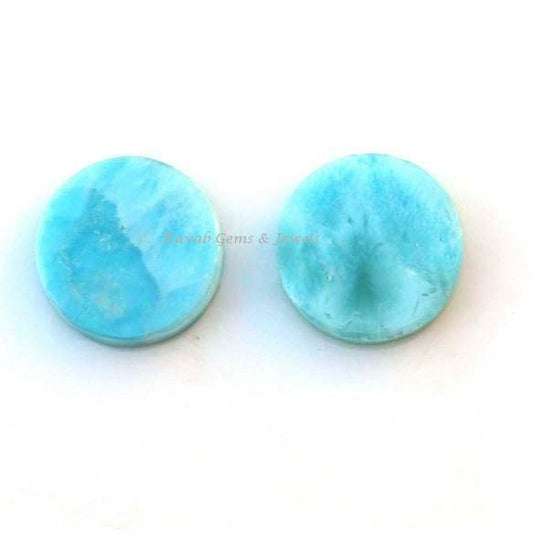 Natural Larimar Coin shape 12mm Flat Gemstone Calibrated, Sky Blue Natural Larimar loose gemstone 2 pcs set
